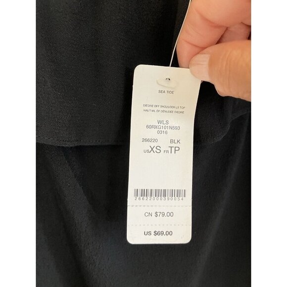 NWT BEBE L/S Off Shoulder Top, XSmall Blouse w/ Detach Straps Black MSRP $69 - Picture 2 of 9